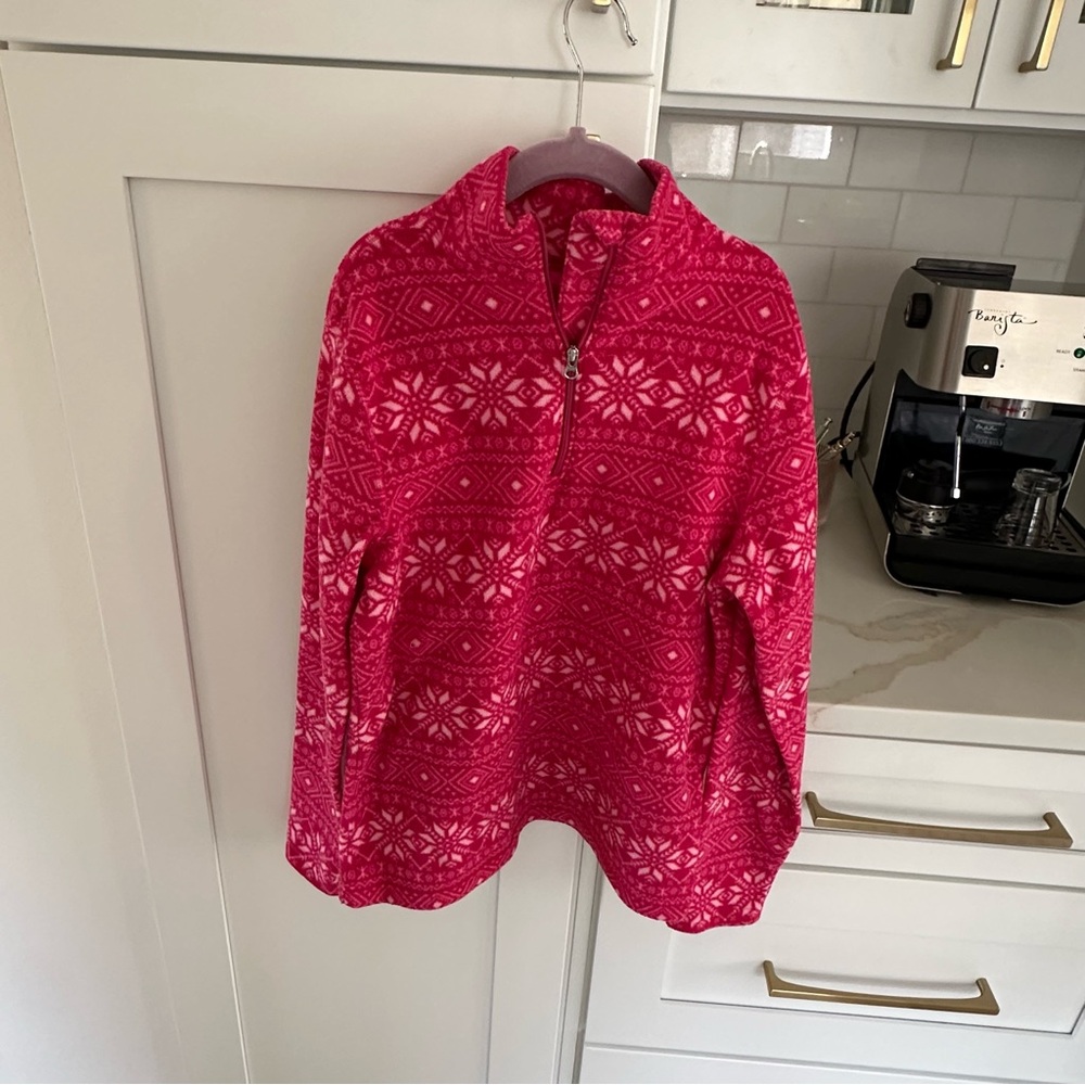 Obermeyer Pink Snowflake Quarter-Zip Fleece Pullover - Youth L (12-14) EUC